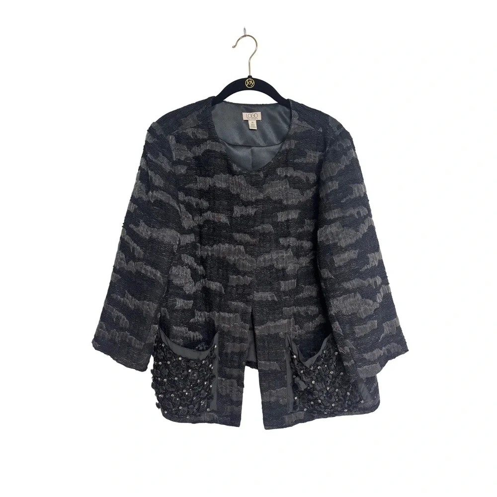 LOGO Lori Goldstein, Textured Black Blazer, Women's Size 14‎